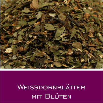Weißdornblätter mit Blüten